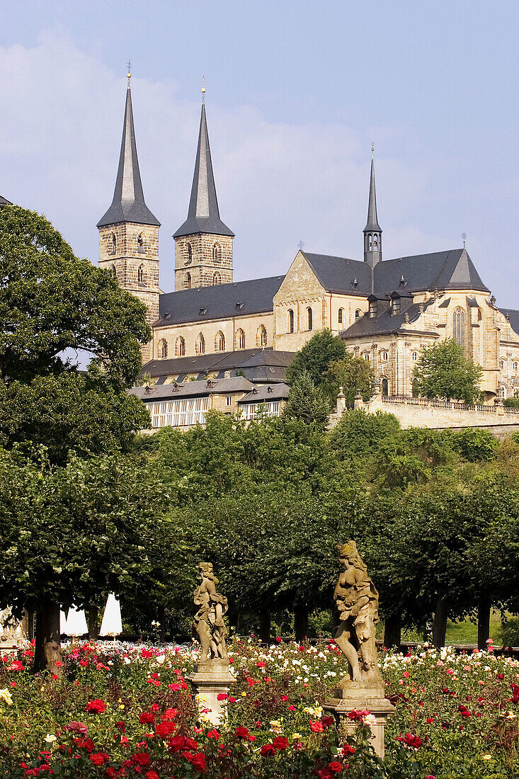 Rose garden, St. Michael church, Bamberg, Franconia, Germany