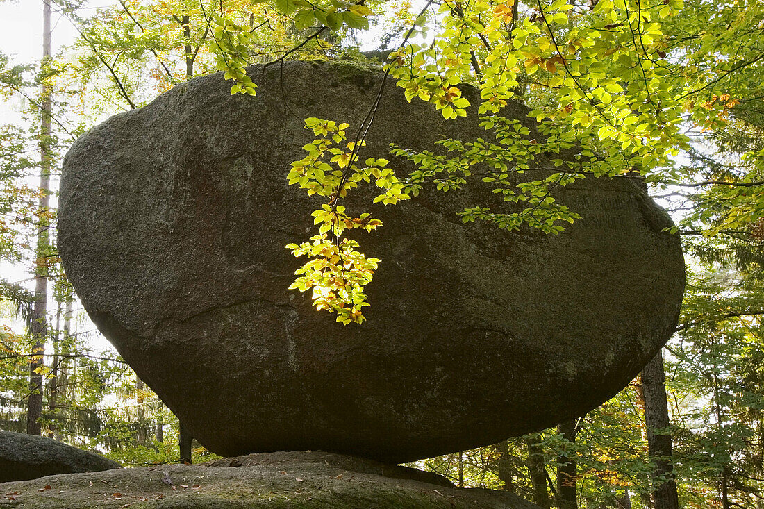 Wobbling stone near Solla. Bavarian Forest. Germany