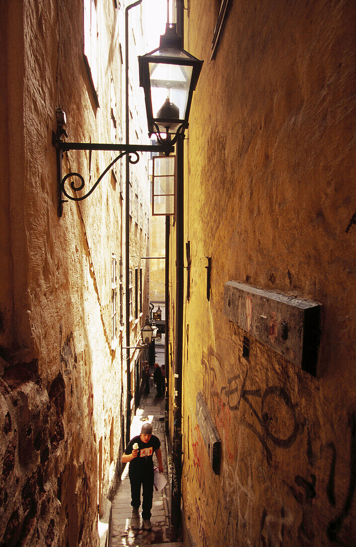 The narrowest street in old town. Marten trotzigs grand. Stockholm. Sweden