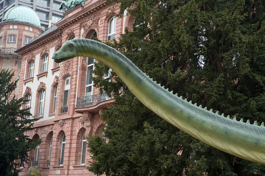 Dinosaur sculpture near Senckenberg Museum, Frankfurt, Hesse, Germany