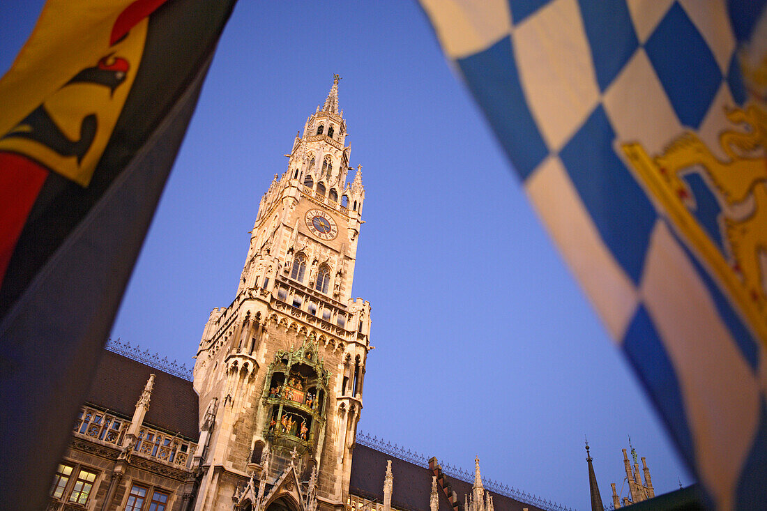 Tower of the new city hall in the evening, Munich, Bavaria, Germany