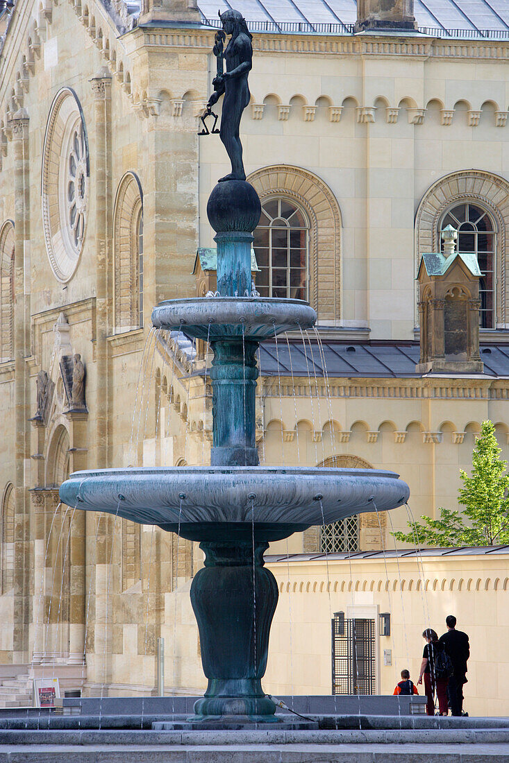 Marstallplatz with fountain Kronprinz-Rupprecht-Brunnen and Church of All Saints, Munich, Bavaria, Germany