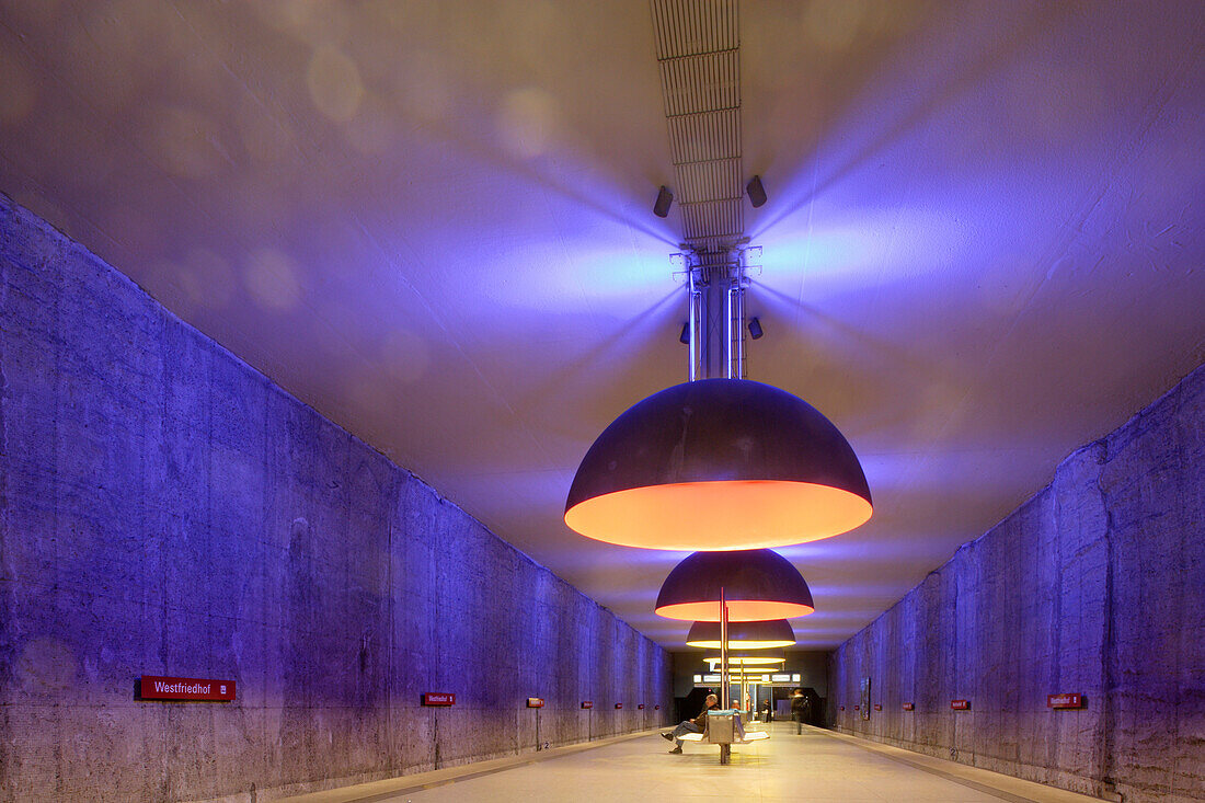 Illumiation at Westfriedhof subway station in Munich, Bavaria, Germany