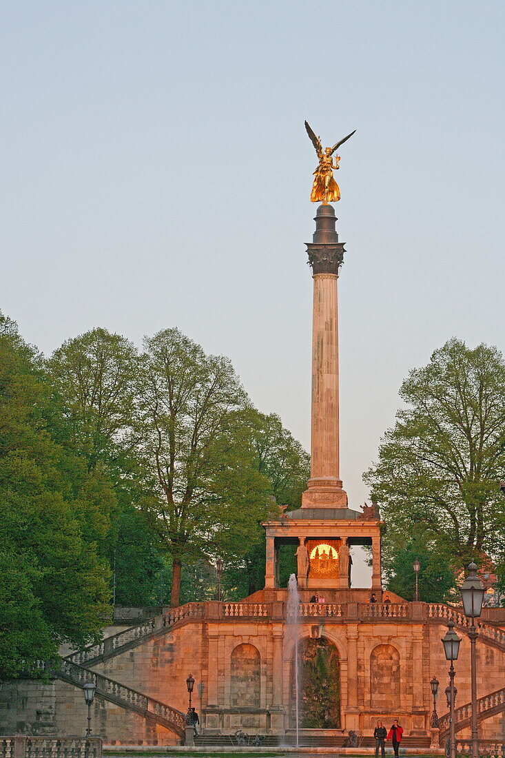 The Friedensengel monument in the evening light, Prinzregentenstraße, Munich, Bavaria, Germany