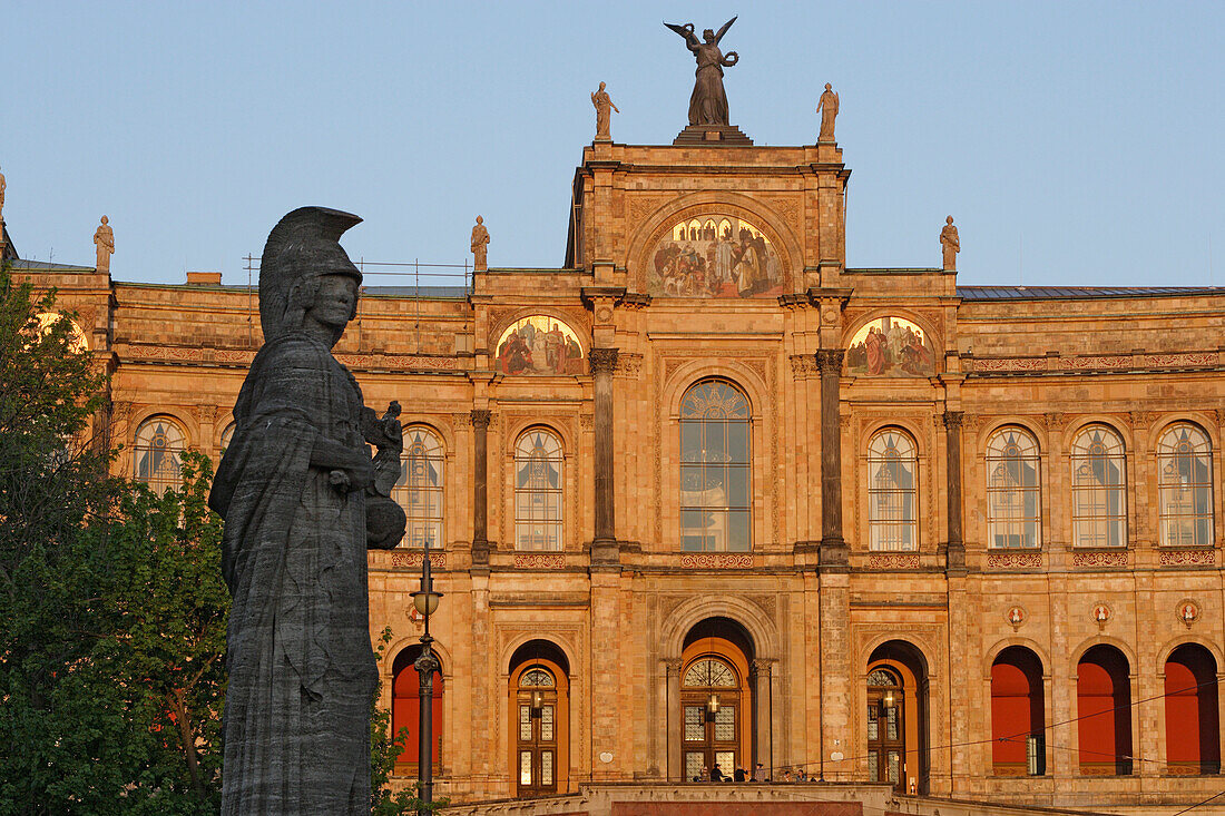 Statue in front of the Maximilianeum, Maximilianstraße, Munich, Bavaria, Germany