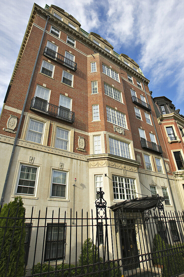 Massachusetts, Boston, Back Bay neighborhood, multistory residential building, brick and stone