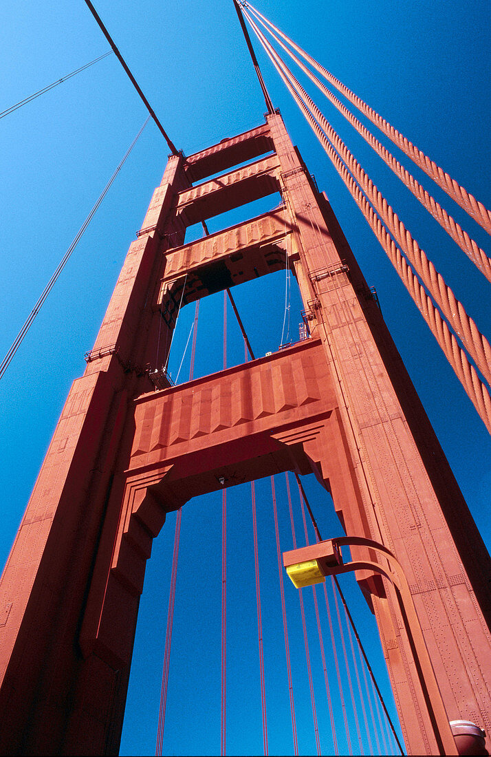 Golden Gate Bridge, tower and cable. San Francisco, California. USA.