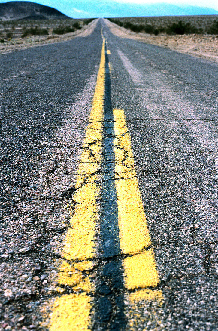 Road detail between Gerlach and Beatty, Northwest Nevada. USA.