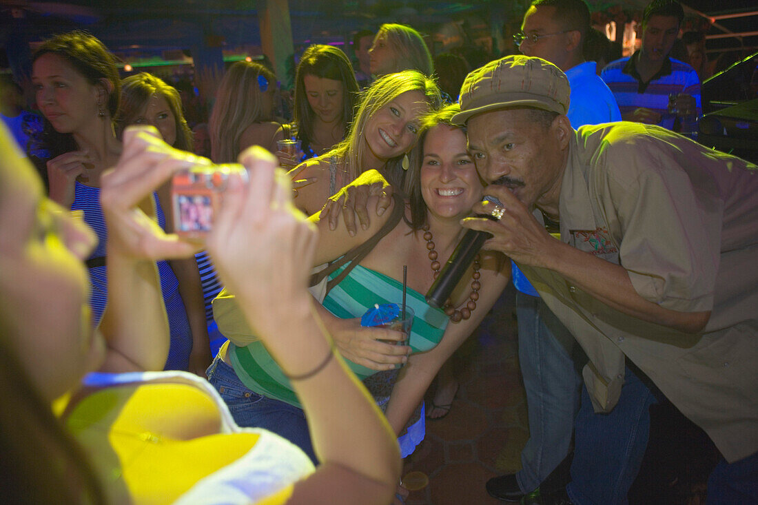 Nightlife, people at Mango's Tropical Cafe, Ocean Drive, Miami Beach, Florida, USA