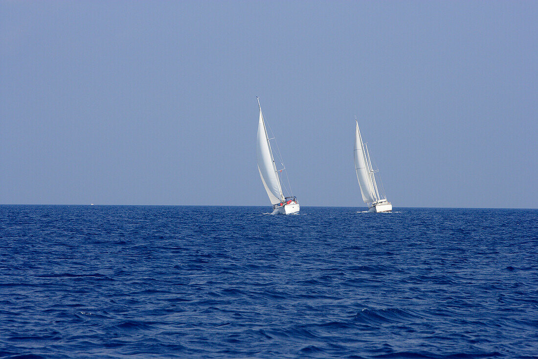 Two sailing boats on the sea, Ionian Islands, Greece