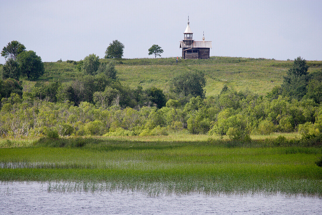 Kizhi island on Lake Onega with wooden church, the second biggest lake in Europe, Russia