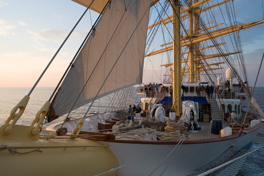 View from Bowsprit Net, Aboard Sailing Cruiseship Royal Clipper (Star Clippers Cruises), Adriatic Sea, near Rovinj, Istria, Croatia