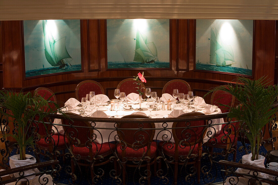 Royal Clipper Atrium Dining Room, Aboard Sailing Cruiseship Royal Clipper (Star Clippers Cruises), Mediterranean Sea, near Sicily, Italy