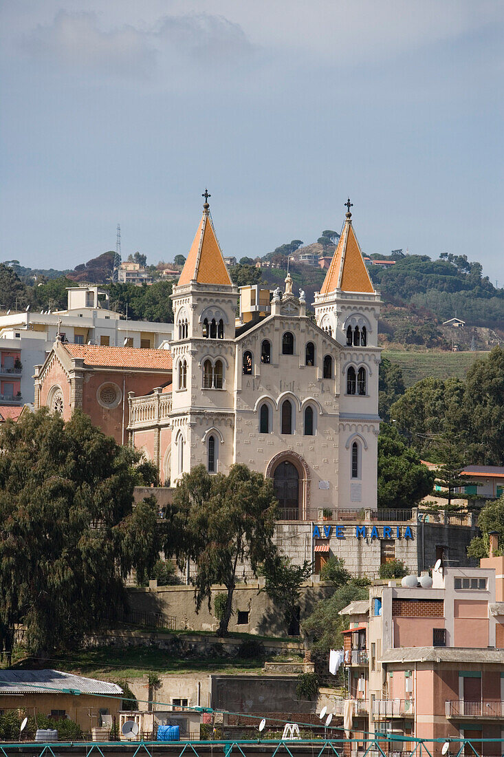 View of a church from Duomo Clock Tower, chiesa della Madonna di Montalto, Messina, Sicily, Italy
