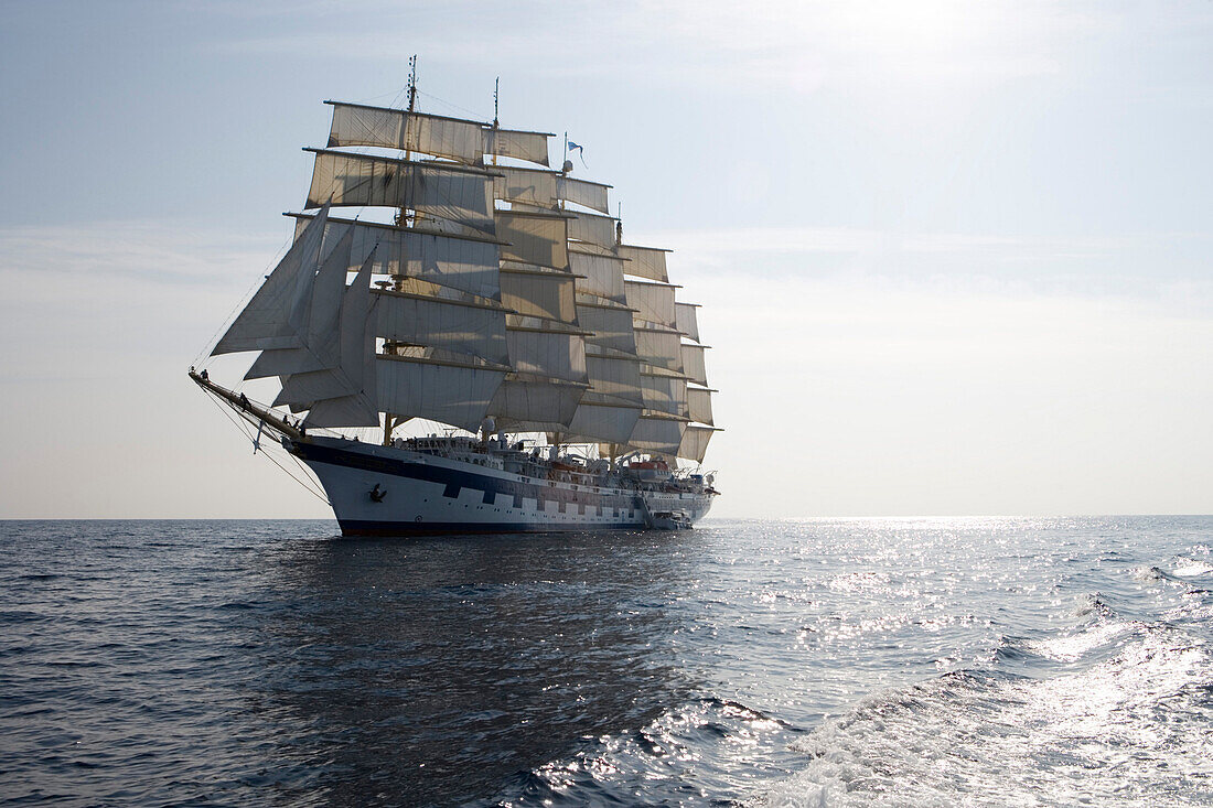 Royal Clipper under full sail, Sailing Cruiseship Royal Clipper (Star Clippers Cruises), Mediterranean Sea, Capri, Campania, Italy