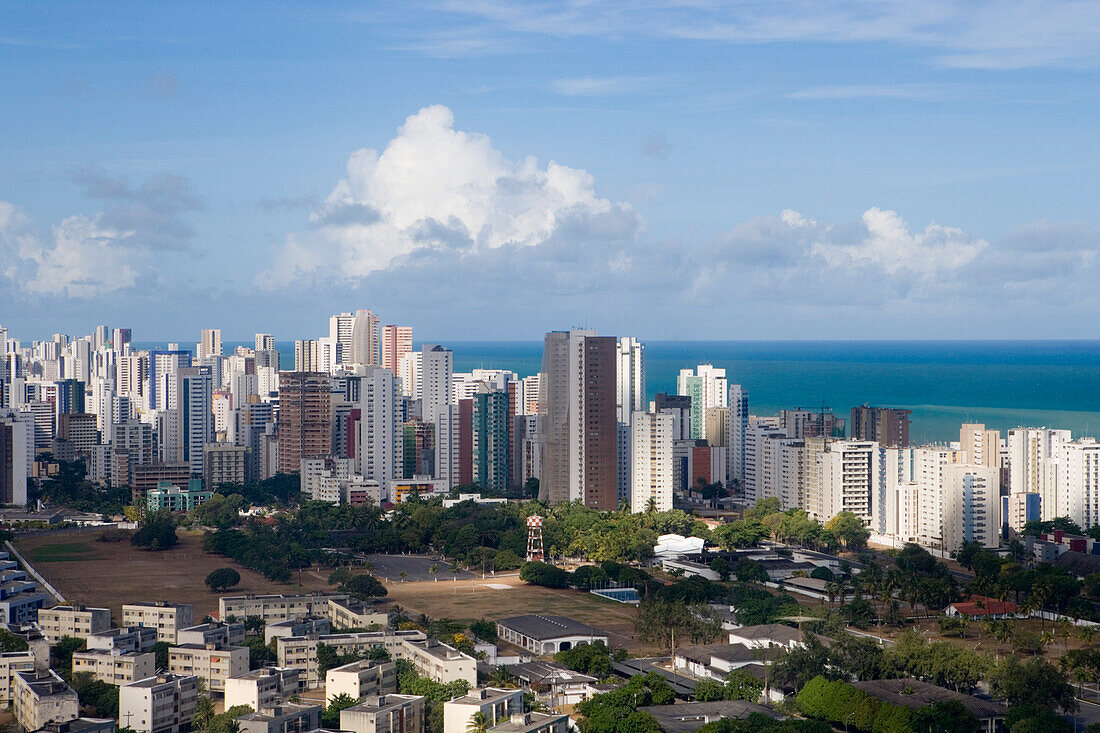 Aerial photo of high-rise buildings, Atlantic Ocean in the background, Recife, Pernambuco, Brazil, South America