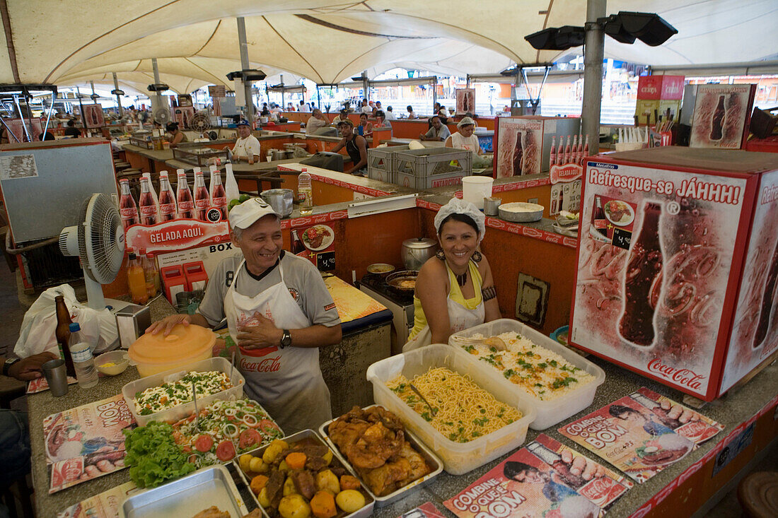 Food stall at the Mercado Ver O Peso Market, Belem, Para, Brazil, South America