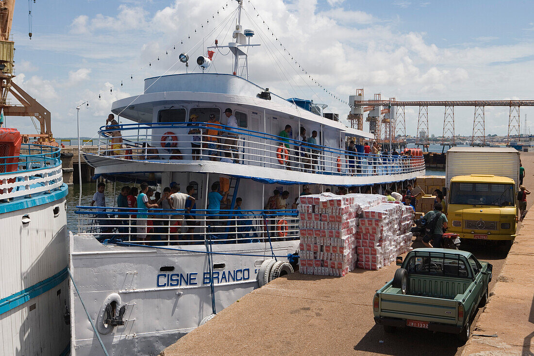 Loading supplies on to an Amazon River Boat, Santarem, Para, Brazil, South America