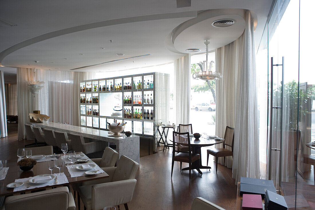 Breakfast room and bar of Hotel Fasano, Ipanema, Rio de Janeiro, Brazil, South America