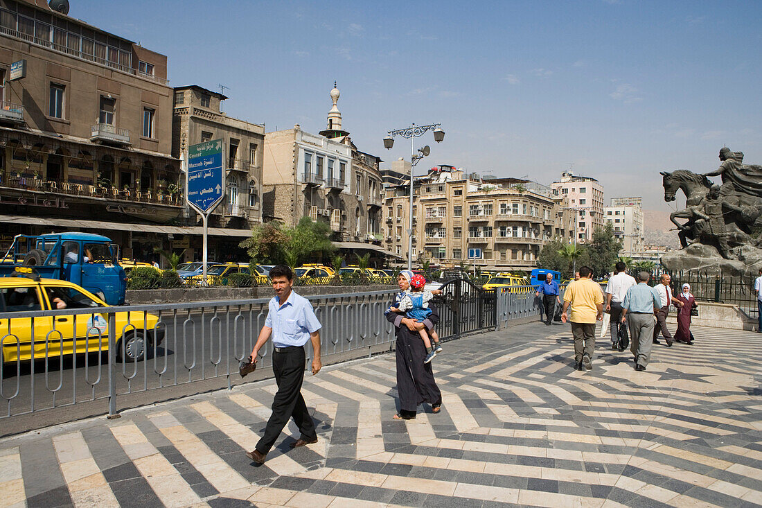 Local people crossing the road, Street Scene, Damascus, Syria, Asia