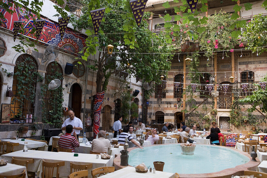 Courtyard of Jabri House Restaurant, Damascus, Syria, Asia