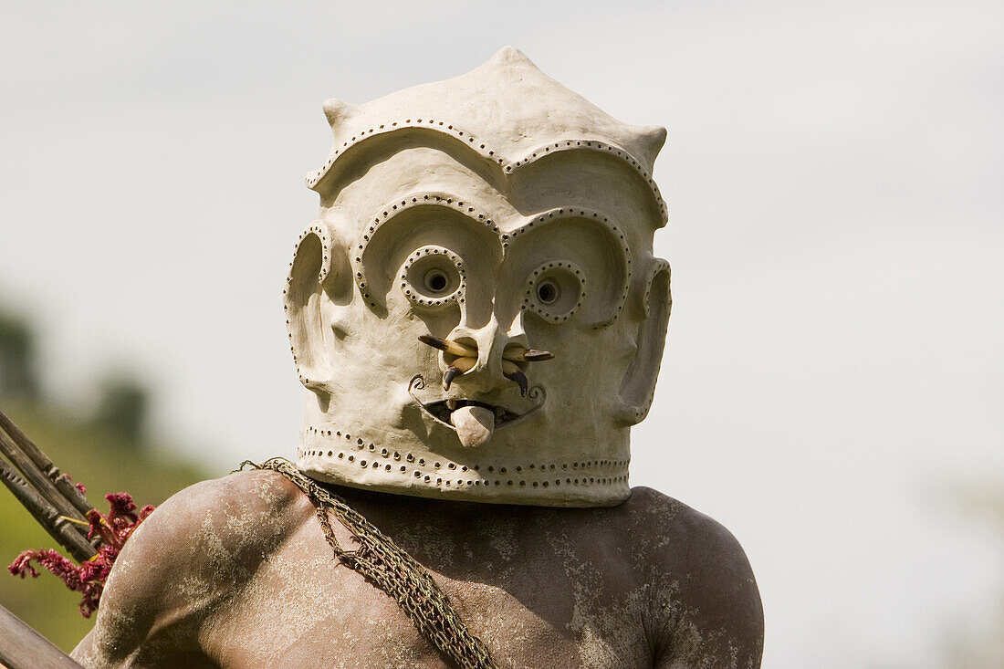 Masked face of Asaro Mudmen at Singsing Dance, Lae, Papue New Guinea, Oceania
