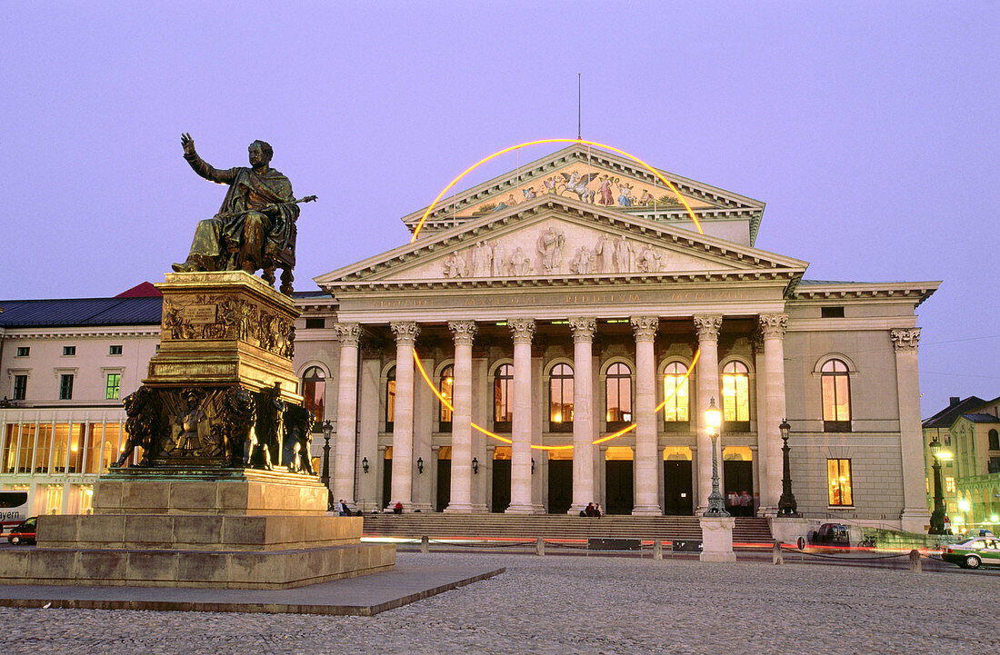National Theatre and Maximilian I Joseph bronze statue. Munich. Bavaria. Germany