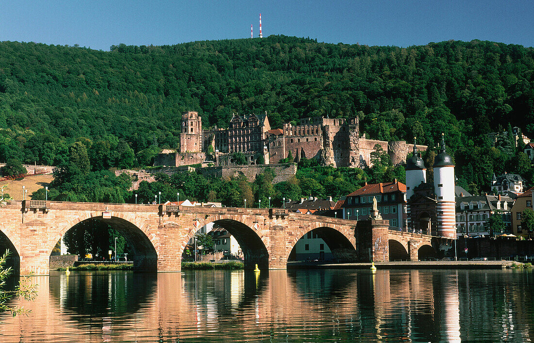 Karl Theodor Bridge (aka Old Bridge) over Neckar River. Heidelberg. Baden-Wurtemberg, Germany