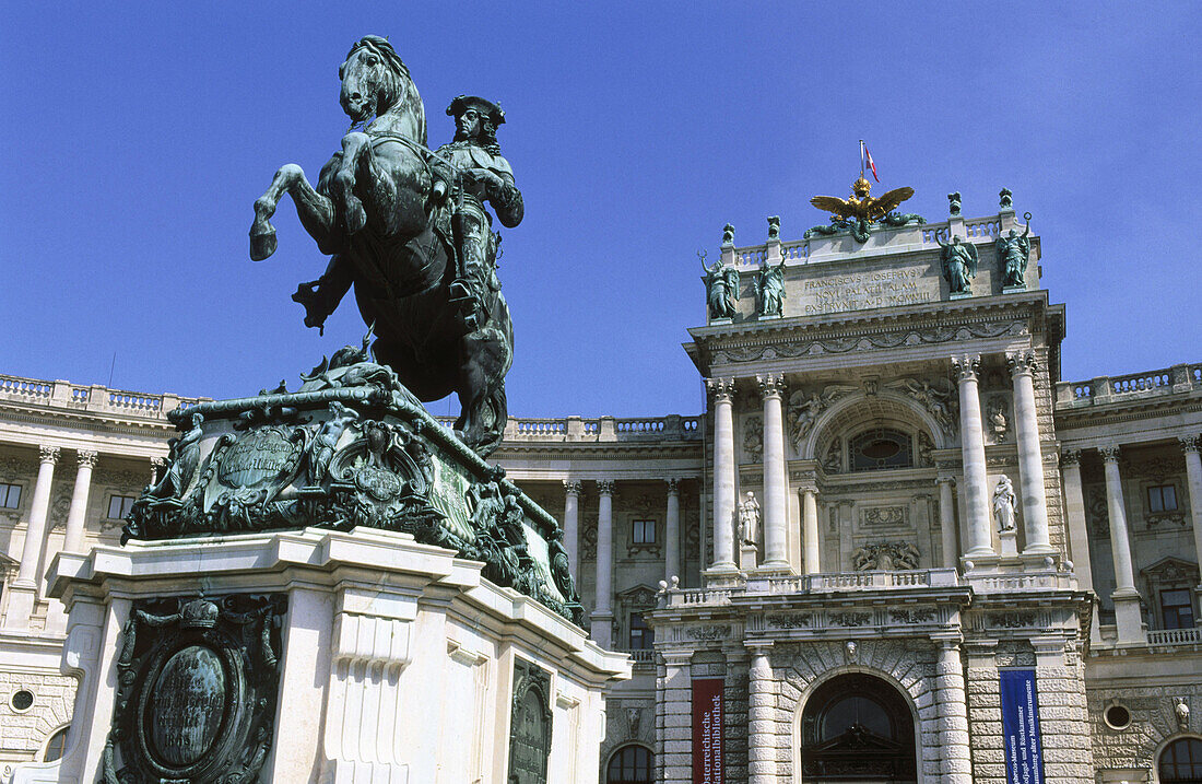 Hofburg Palace and Statue of Prince Eugene of Savoy at Heldenplatz. Vienna. Austria