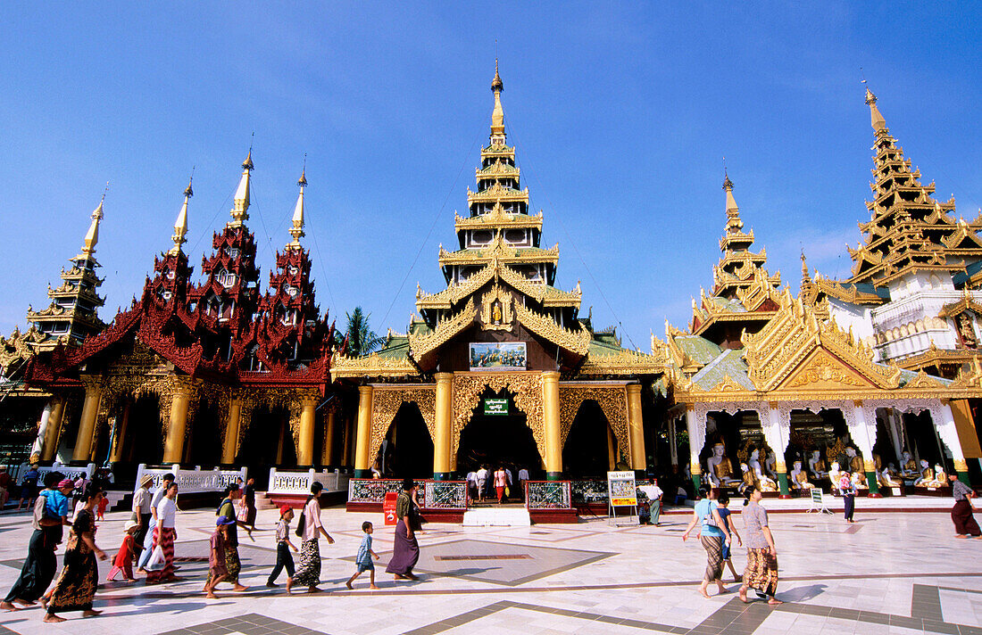 Tourists in Shwe Dagon Pagoda. Yangon. Myanmar