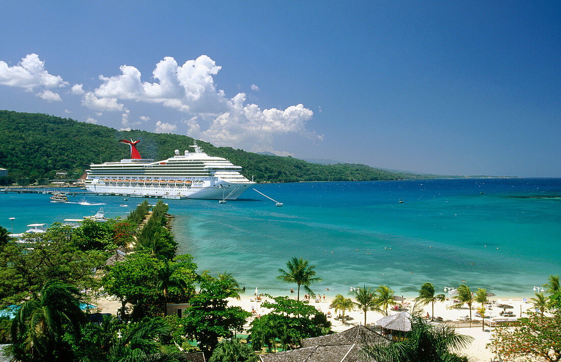 Cruise ship docked at Ocho Rios Bay. Jamaica