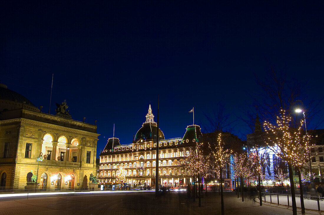 Kongens Nytorv, Royal Theatre and Magasins du Nord at Christmas. Copenhagen. Denmark.