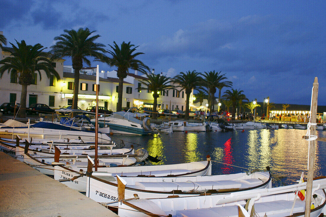 Night view on Fornells harbour. Minorca, Balearic Islands. Spain
