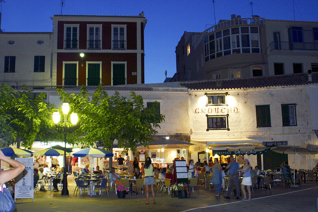 Night view on Cales Fonts, Es Castell. Minorca, Balearic Islands. Spain