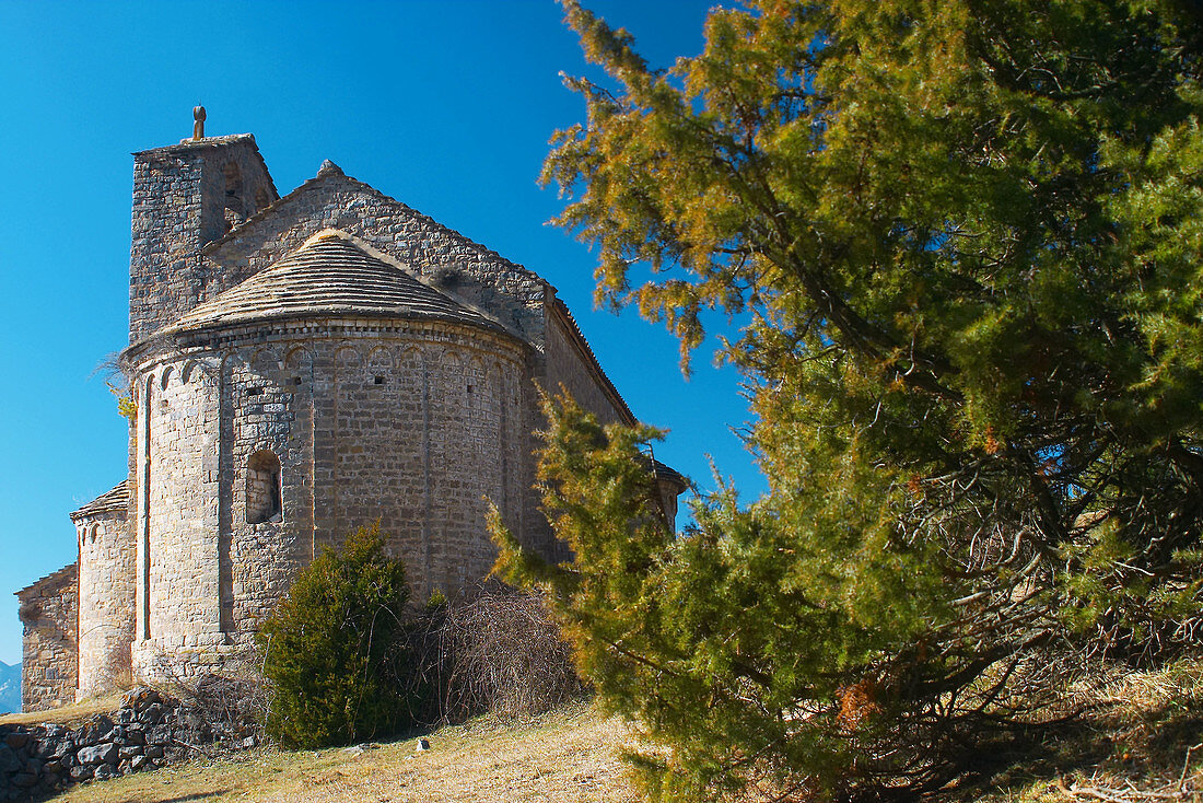 Romanesque church of Sant Pere de Montgrony (9th Century) near Gombrèn. Ripollès region. Girona province. Catalonia. Spain.