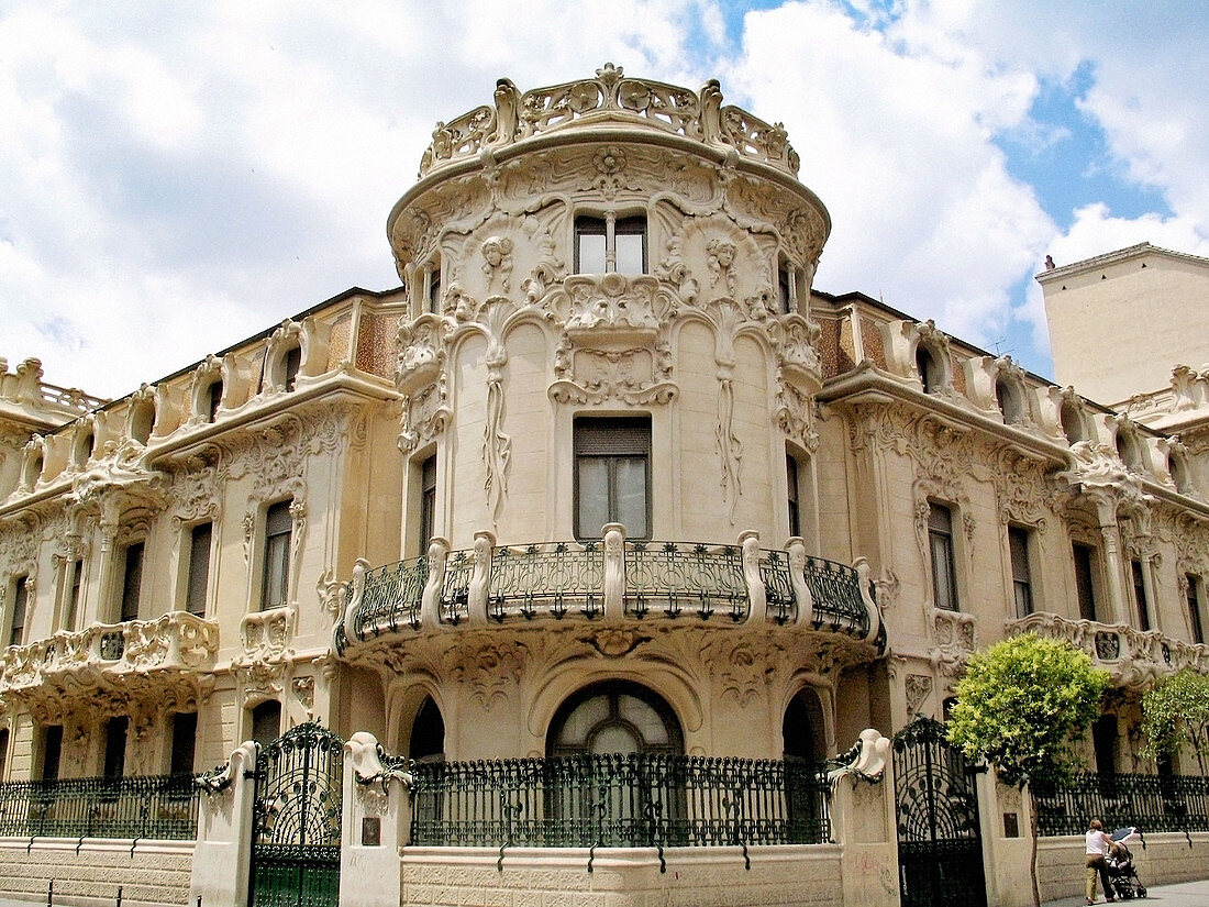 Modernist building (1902-1903) from José Grases Riera, disciple of Gaudí. Actually the SGAE headquarters. Madrid. Spain