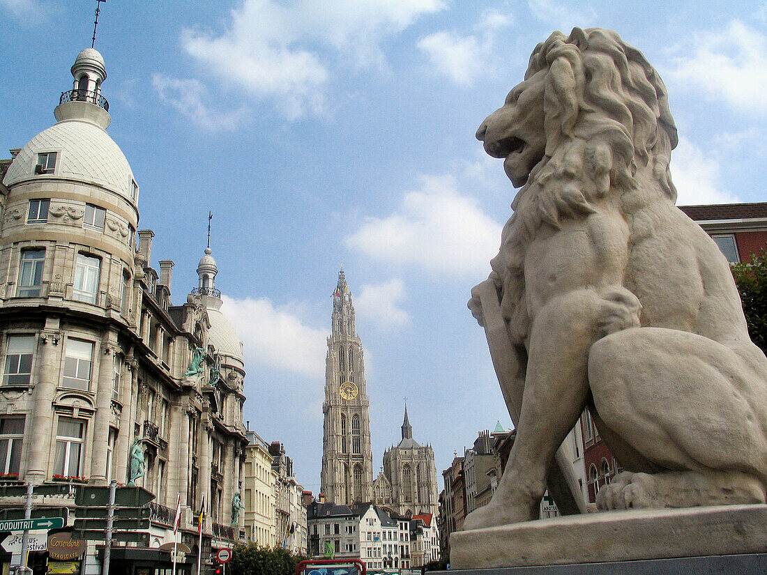 Urban view with the Cathedral. Antwerpen. Belgium