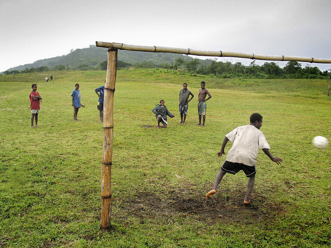 Goal during a soccer match. Tanna, Vanuatu