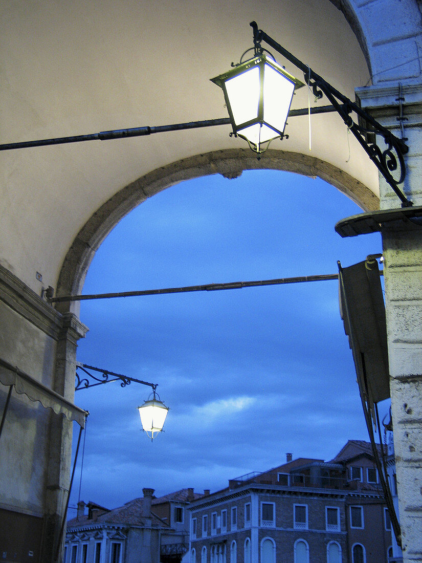 Street lamps. Rialto Bridge. Venice. Italy
