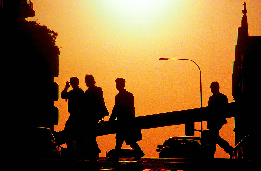 City workers crossing road