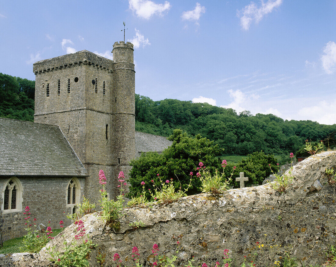Old church in the England countryside, Branscombe village. Devon, England, UK