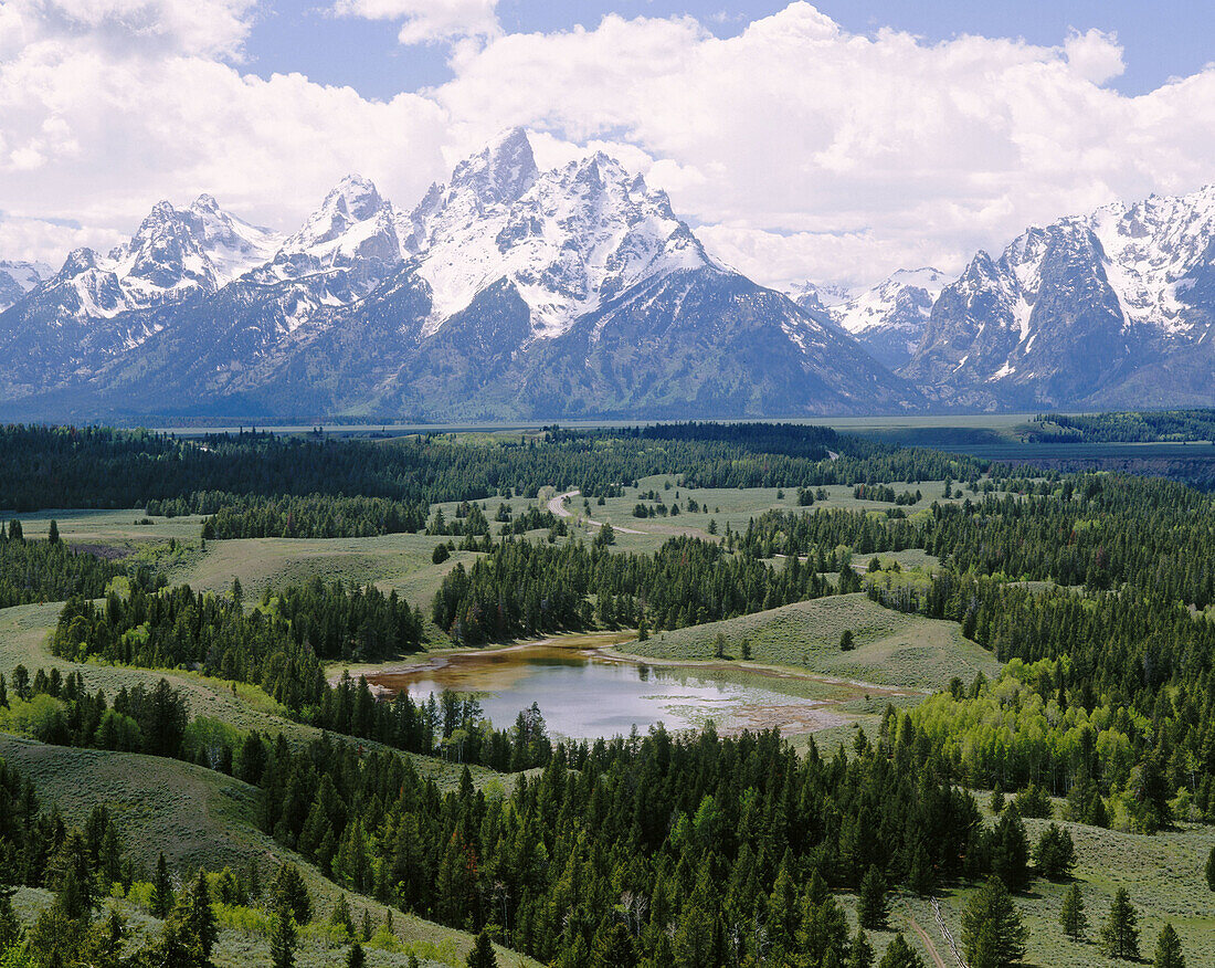 Teton Mountain Range and Pond. Grand Teton National Park. Teton County, Wyoming. USA.