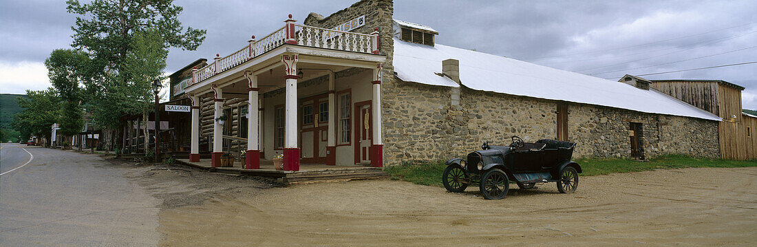 Antique car and Opera House National Historic Landmark, Virginia City (town former capital of Montana territory). Madison County, Montana. USA