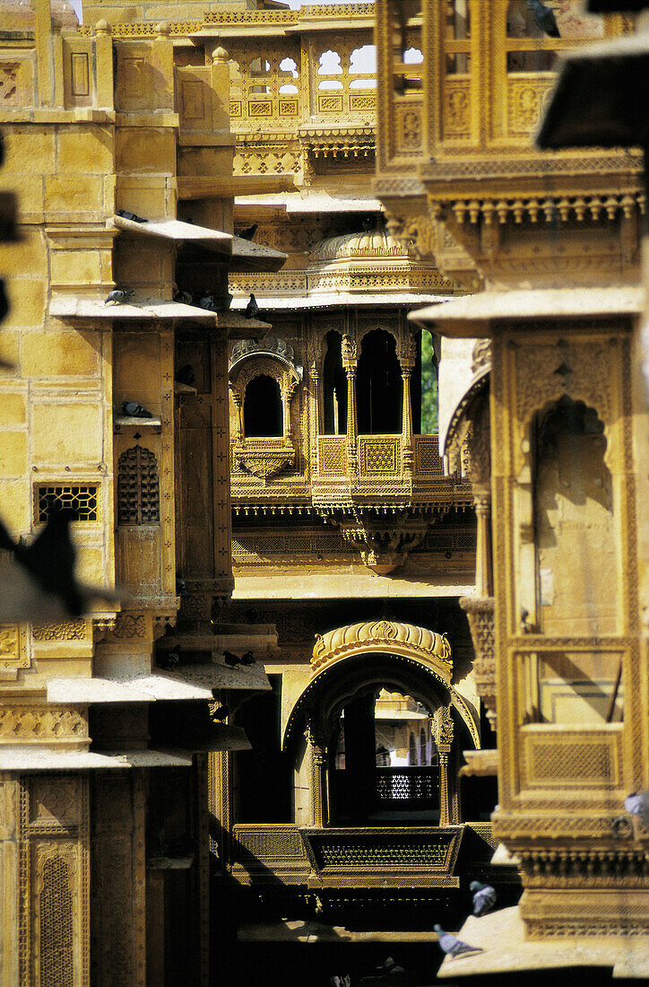 Labyrinth of Havelis (palaces) of different syles. Jaisalmer. Rajasthan. India