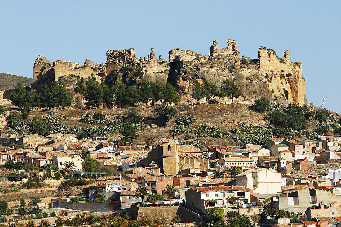 Castle and town, Montesa. Valencia province, Comunidad Valenciana, Spain