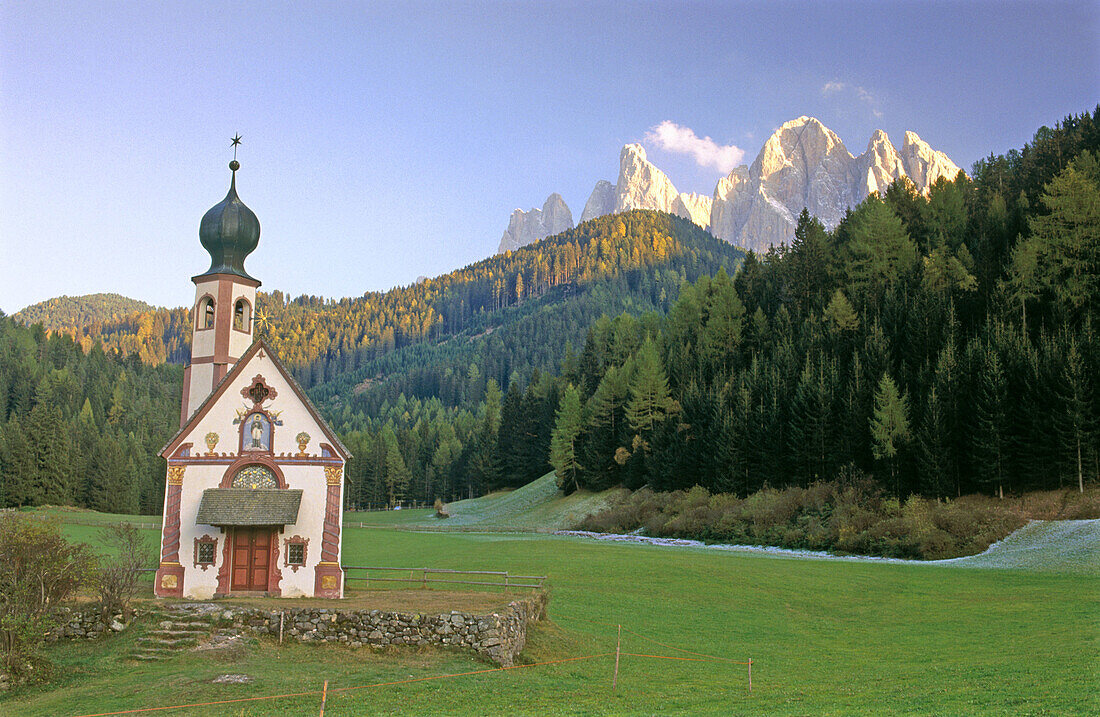 San Giovani in Ranui s church. Val di Funes. Italy.