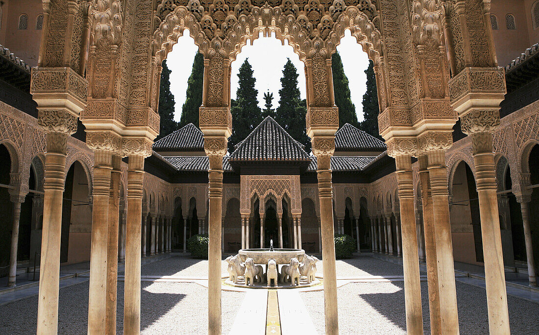 Alhambra, Andalucia, Andalusia, Architecture, Art, Arts, Building, Buildings, Castle, Castles, Color, Colour, Column, Columns, Court of the Lions, Courtyard, Courtyards, Daytime, Europe, Exterior, Fountain, Fountains, Granada, Historic, Historical, Histo