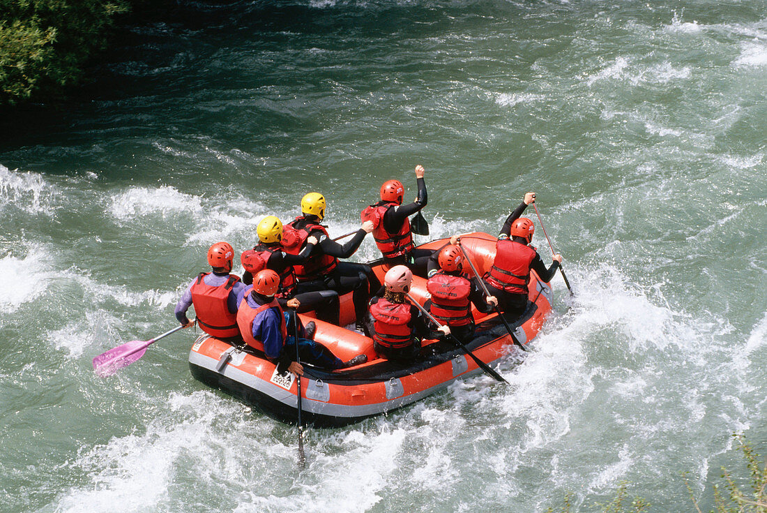 Rafting at Pyrenees Mountains. Lleida province. Spain
