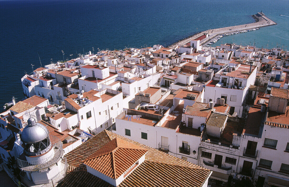 View of Peñiscola s old town and port from the castle. Castellon province. Comunidad Valenciana, Spain