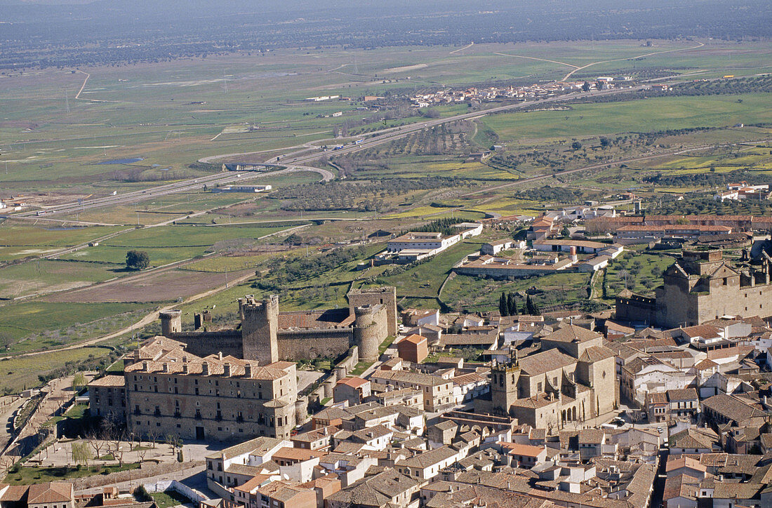 Aerial view of the Parador Nacional in Oropesa. Toledo province. Castilla-La Mancha. Spain